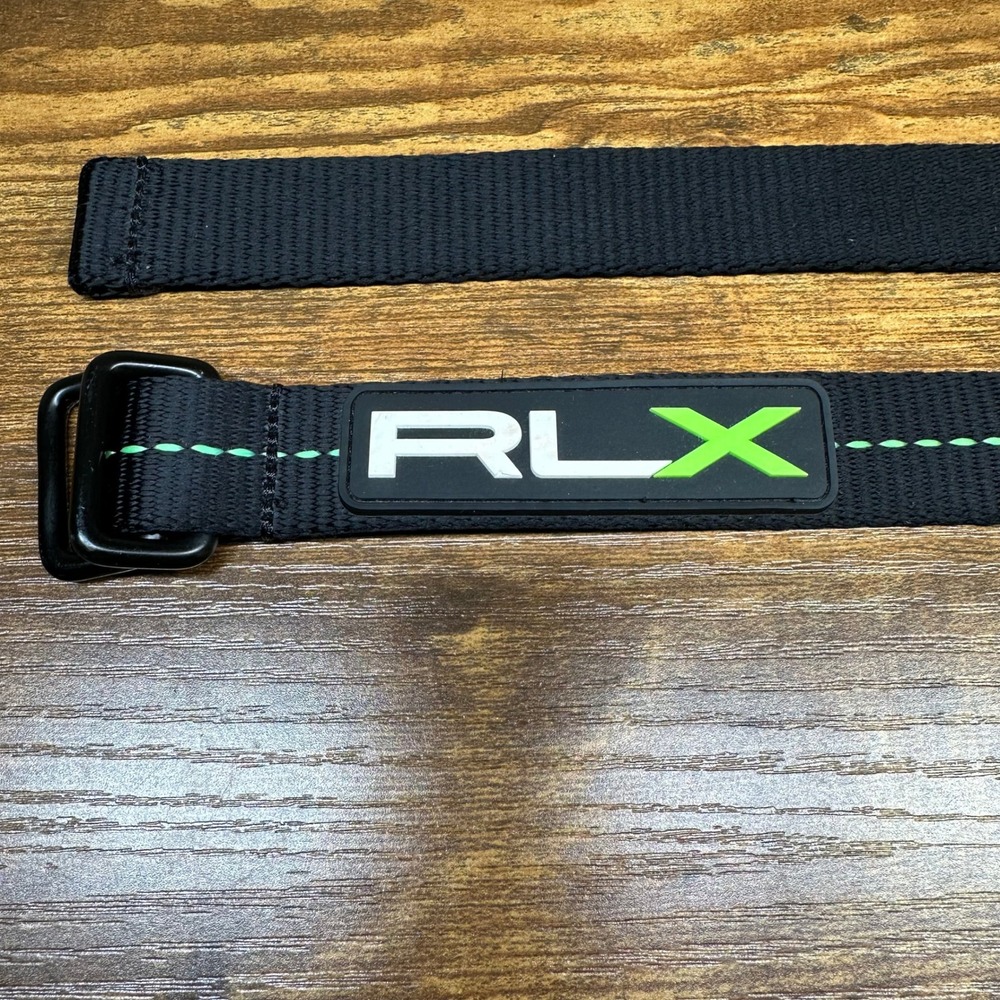 Ralph Lauren RLX Mens Black Web Belt Lime Green Stitch D-Ring Golf Adjustable
